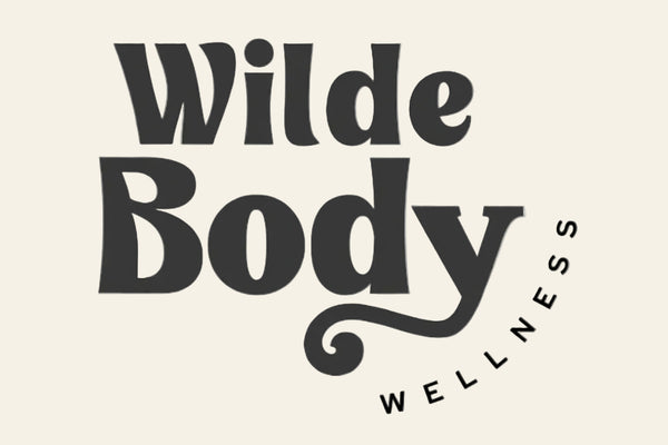 Wilde Body Wellness logo in dark gray serif text on a light warm gray background.